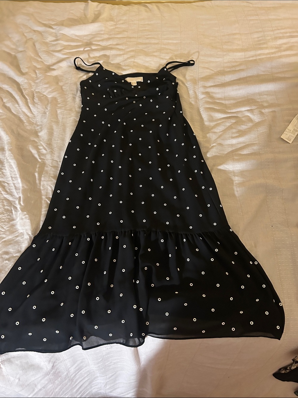 Michael Kors Black Midi Dress with White Polka Dots